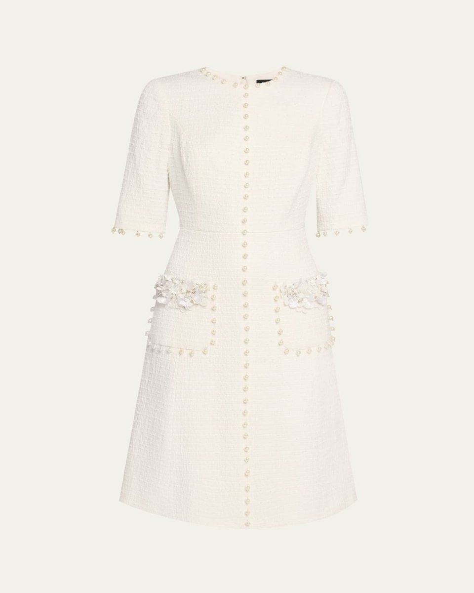 Bead-Embellished Boucle Dress